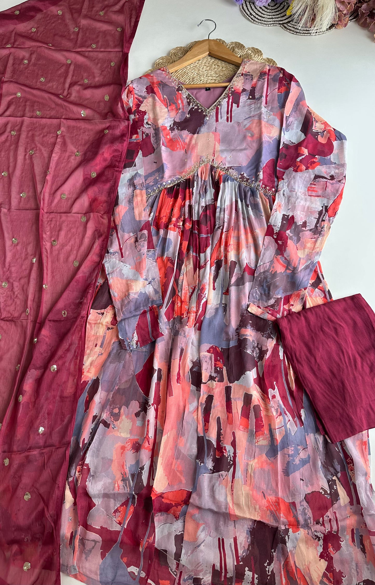 D132 - Chinnon Alia cut Anarkali with pants and dupatta