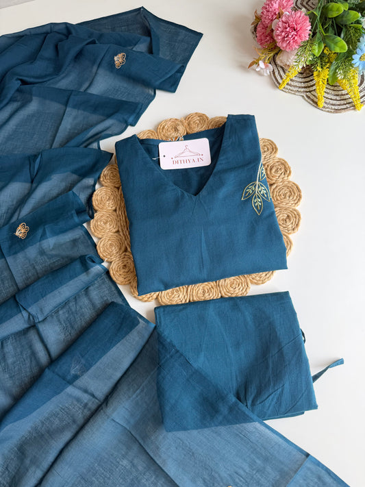 K695 - Mul cotton embroidered straight Kurti with pants and dupatta