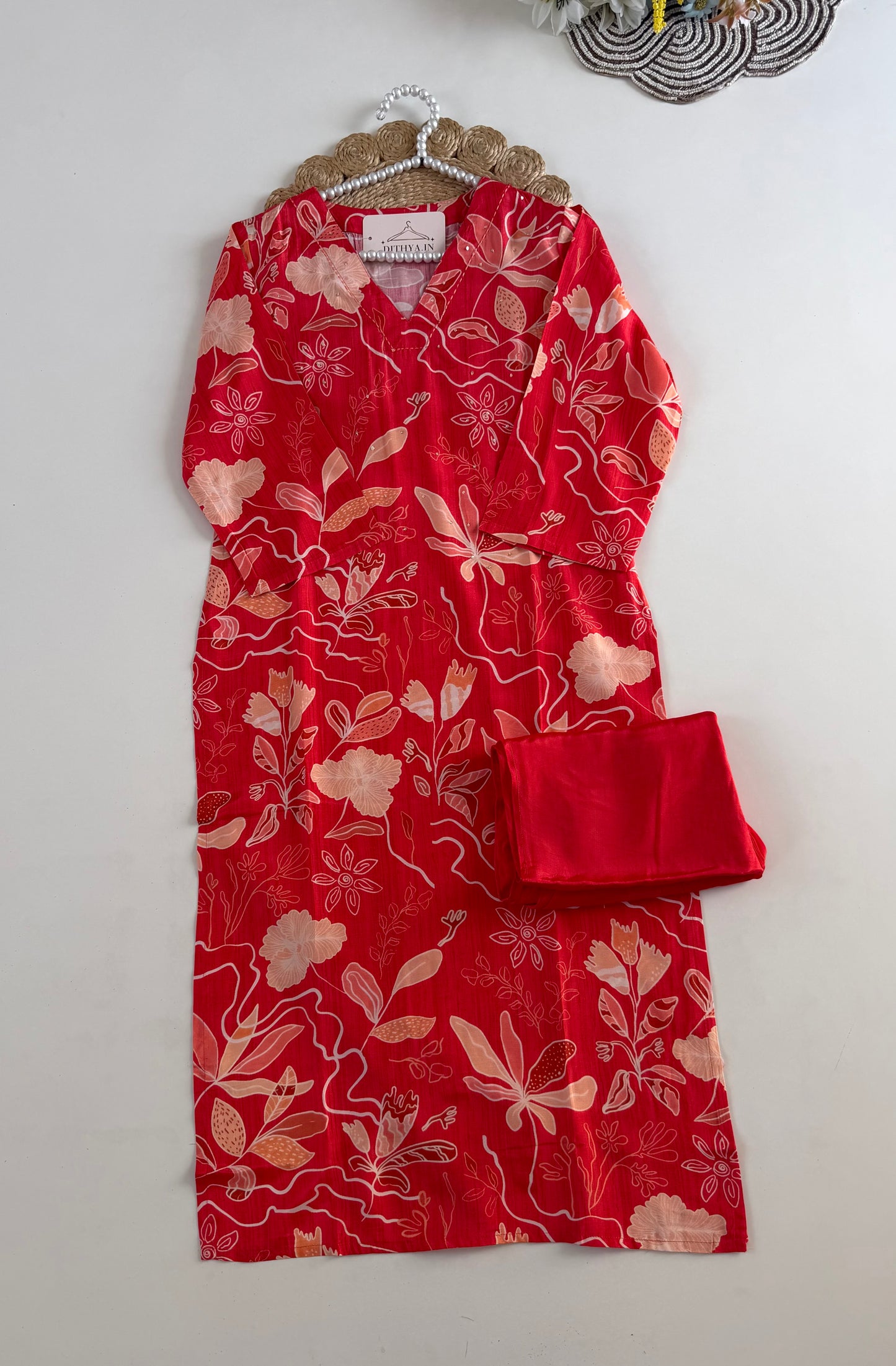 K132 - Muslin cotton printed straight Kurti with pants