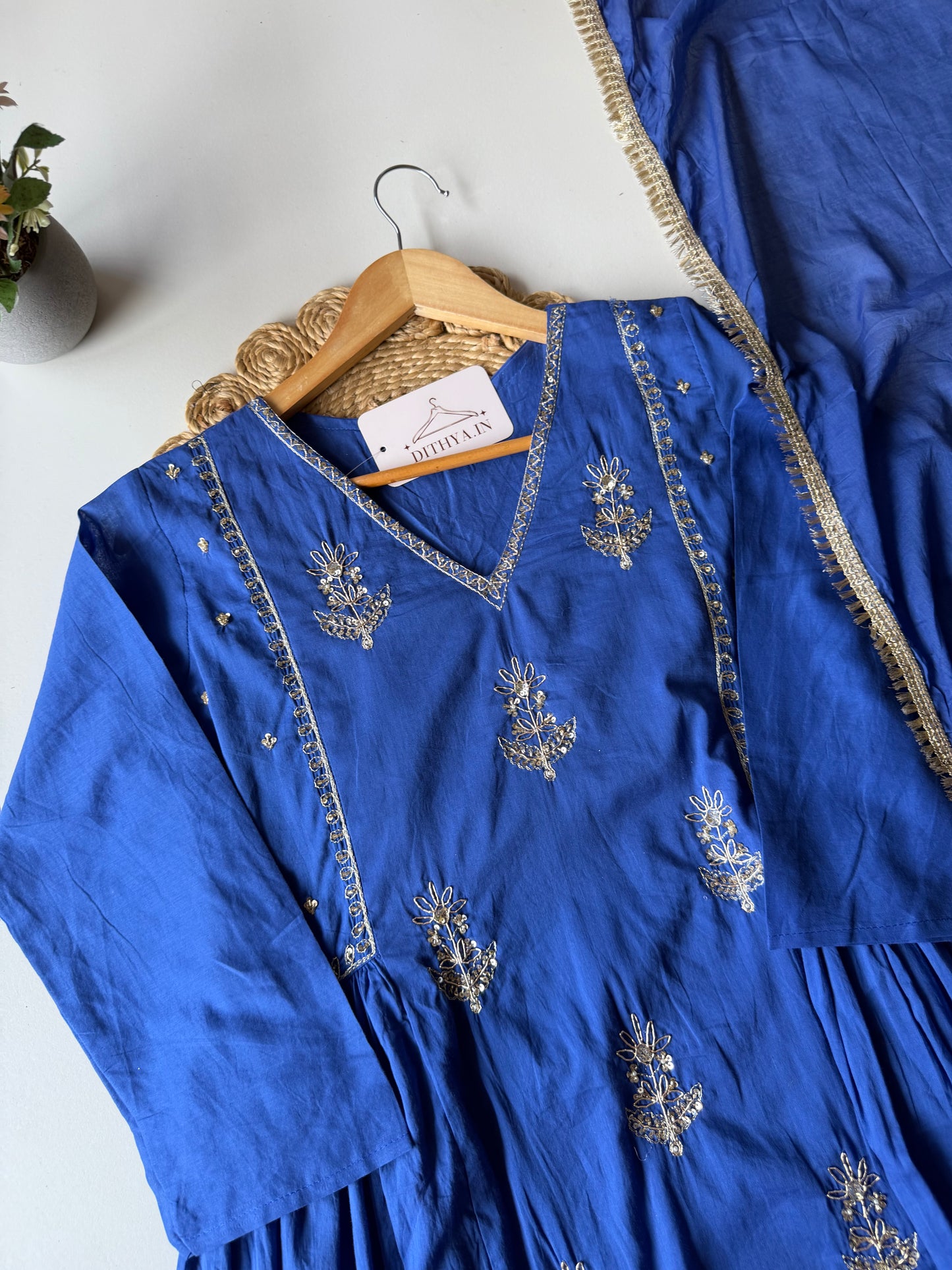K619 - Mul chanderi handwork Anarkali with pants and dupatta