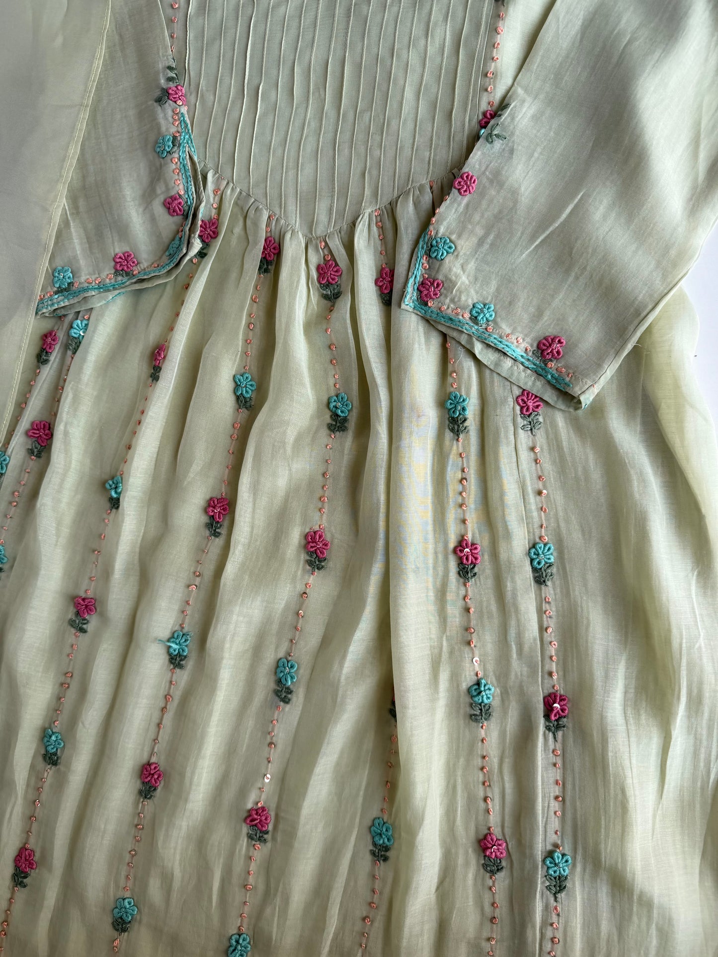 K171 - Mul chanderi embroidered Anarkali with pants and dupatta