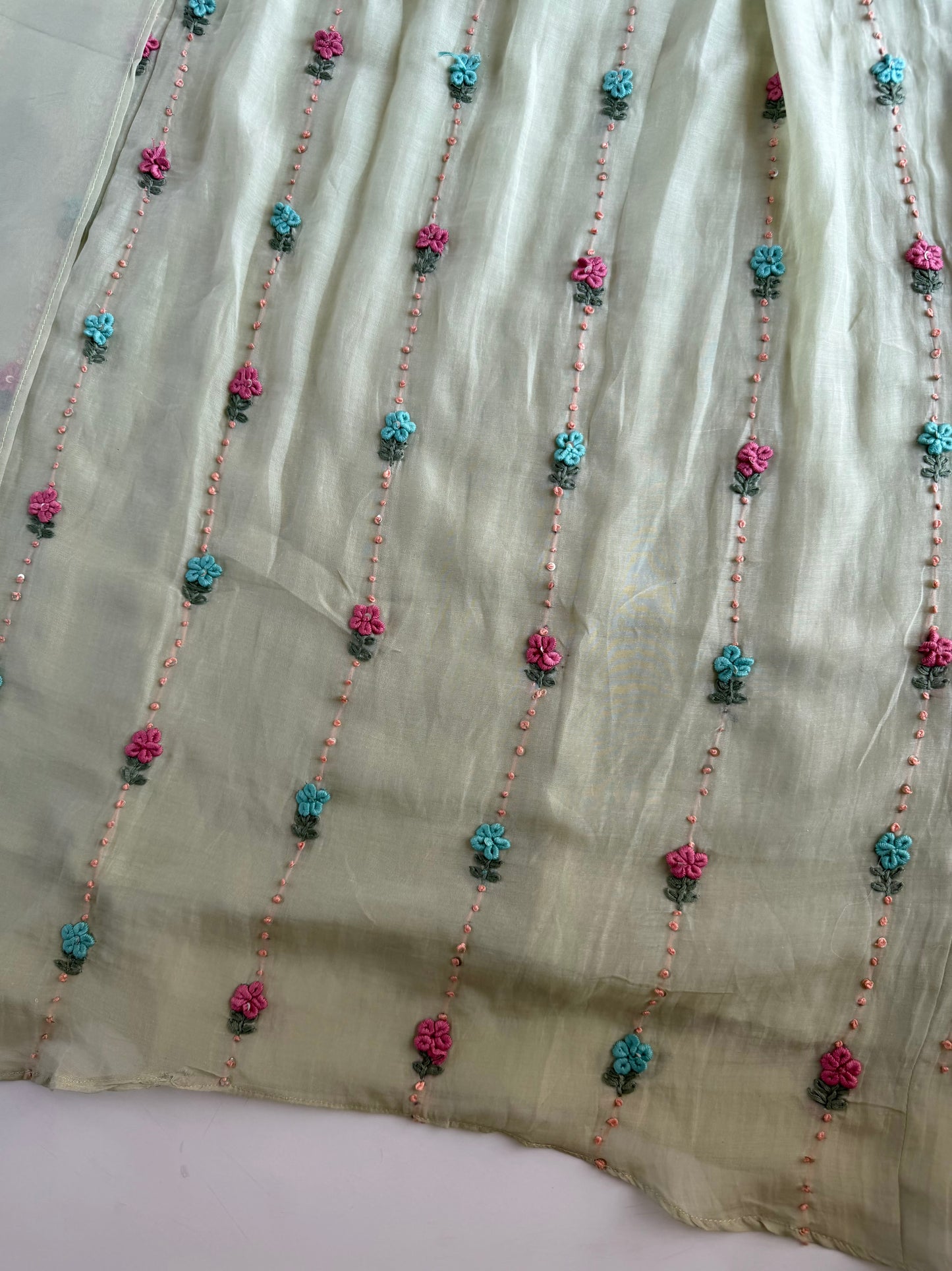 K171 - Mul chanderi embroidered Anarkali with pants and dupatta