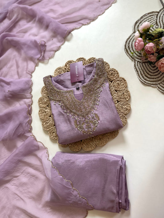 K297 - Dola silk handwork Straight kurti with palazzo and dupatta