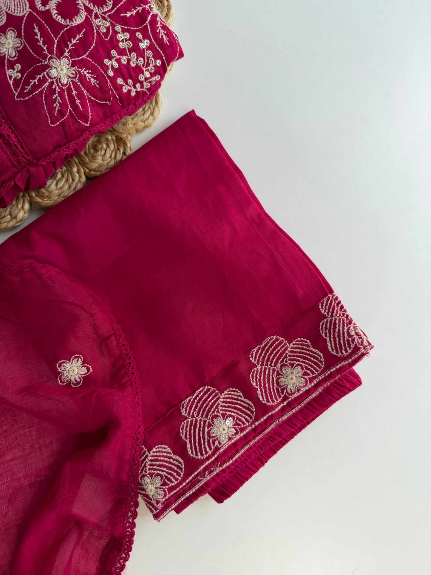 K613 - Mul cotton embroidered Anarkali with pants and dupatta