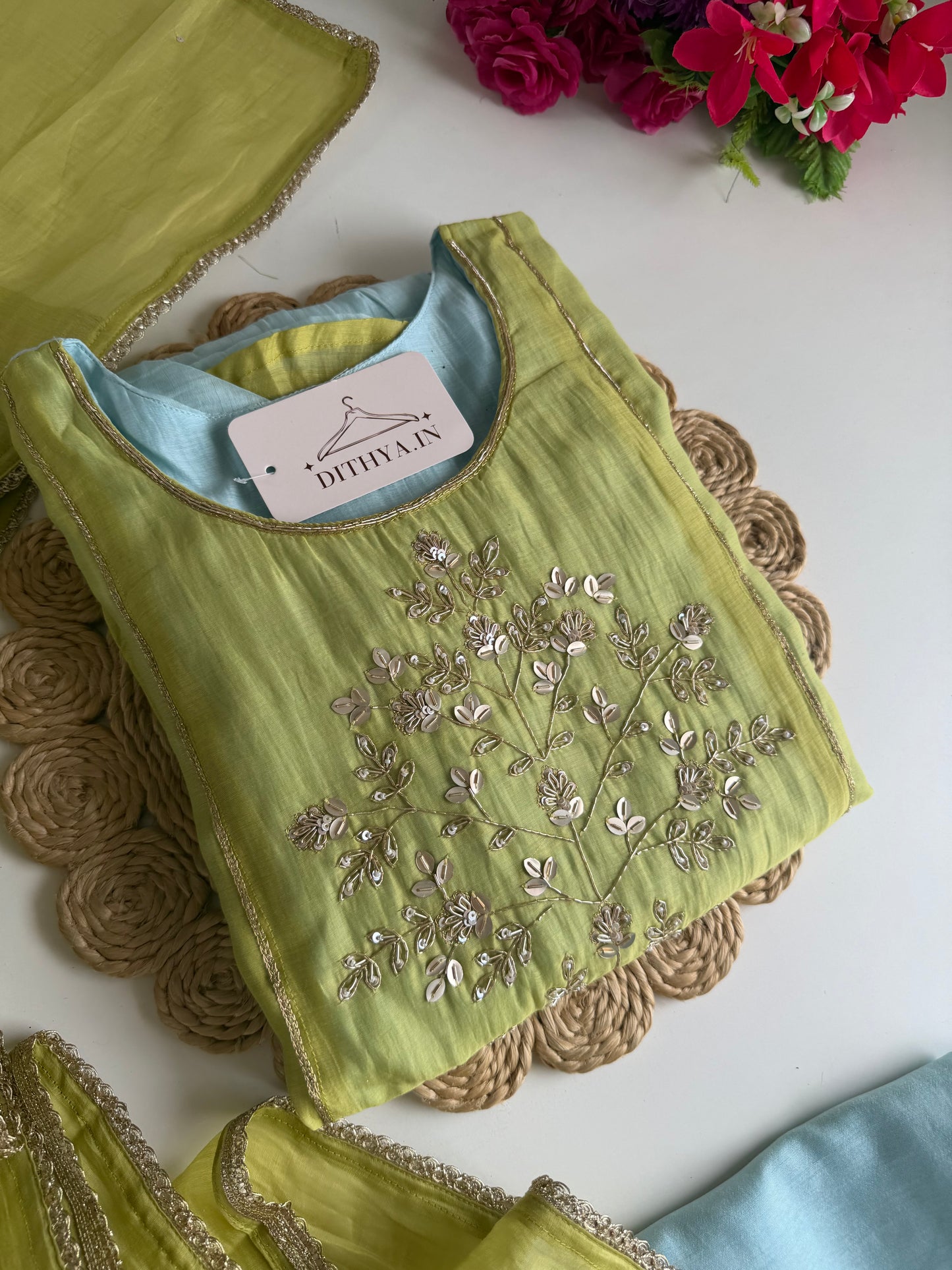 K704 - Mul chanderi handwork Anarkali with pants and dupatta