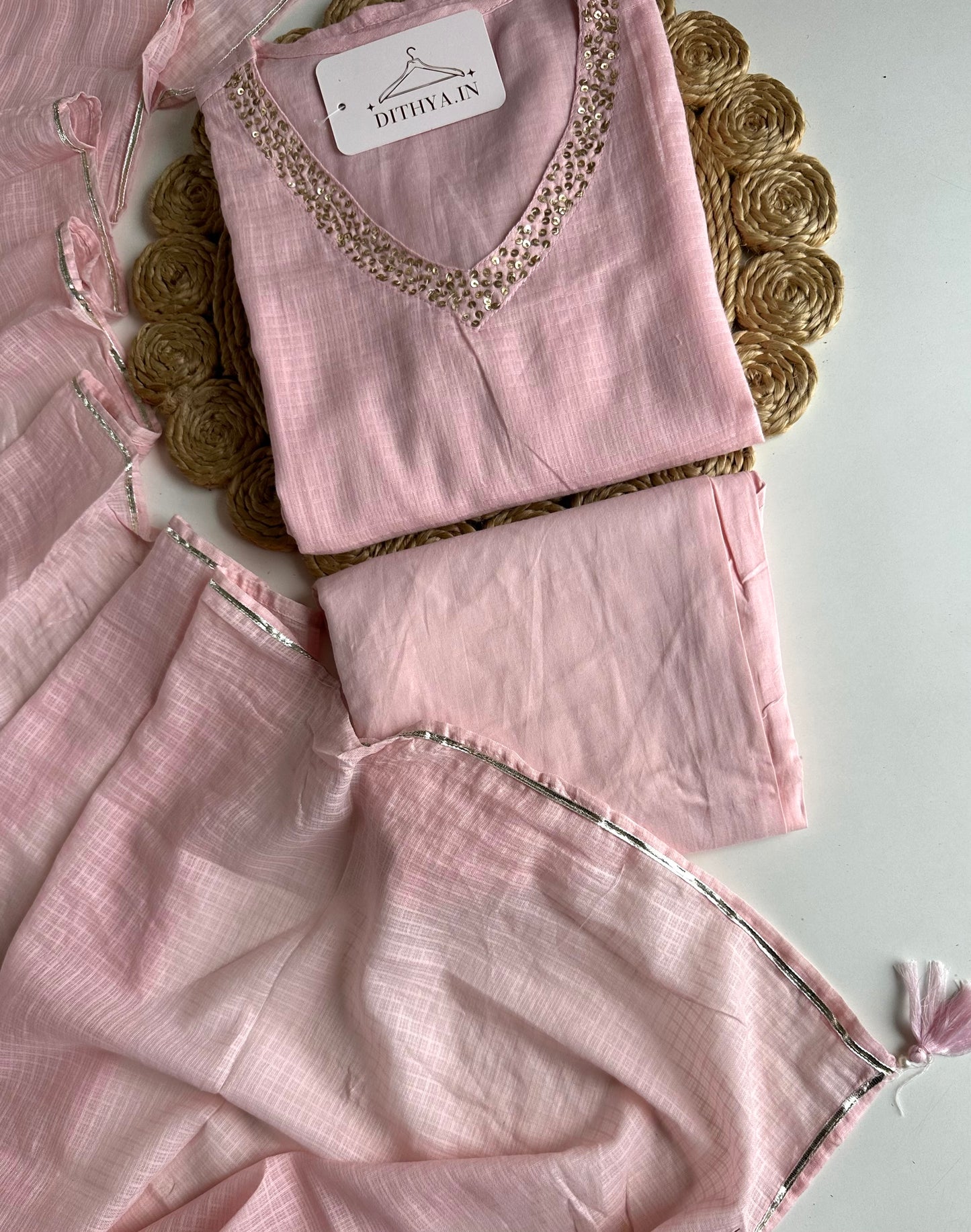 K697 - Kota doriya embroidered straight Kurti with pants and dupatta