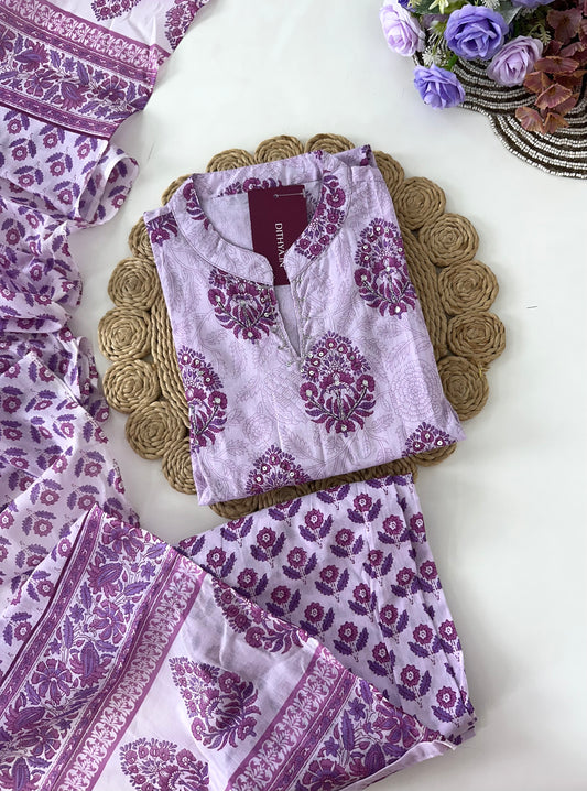 K027 - Cotton floral Aline kurti with pants and dupatta
