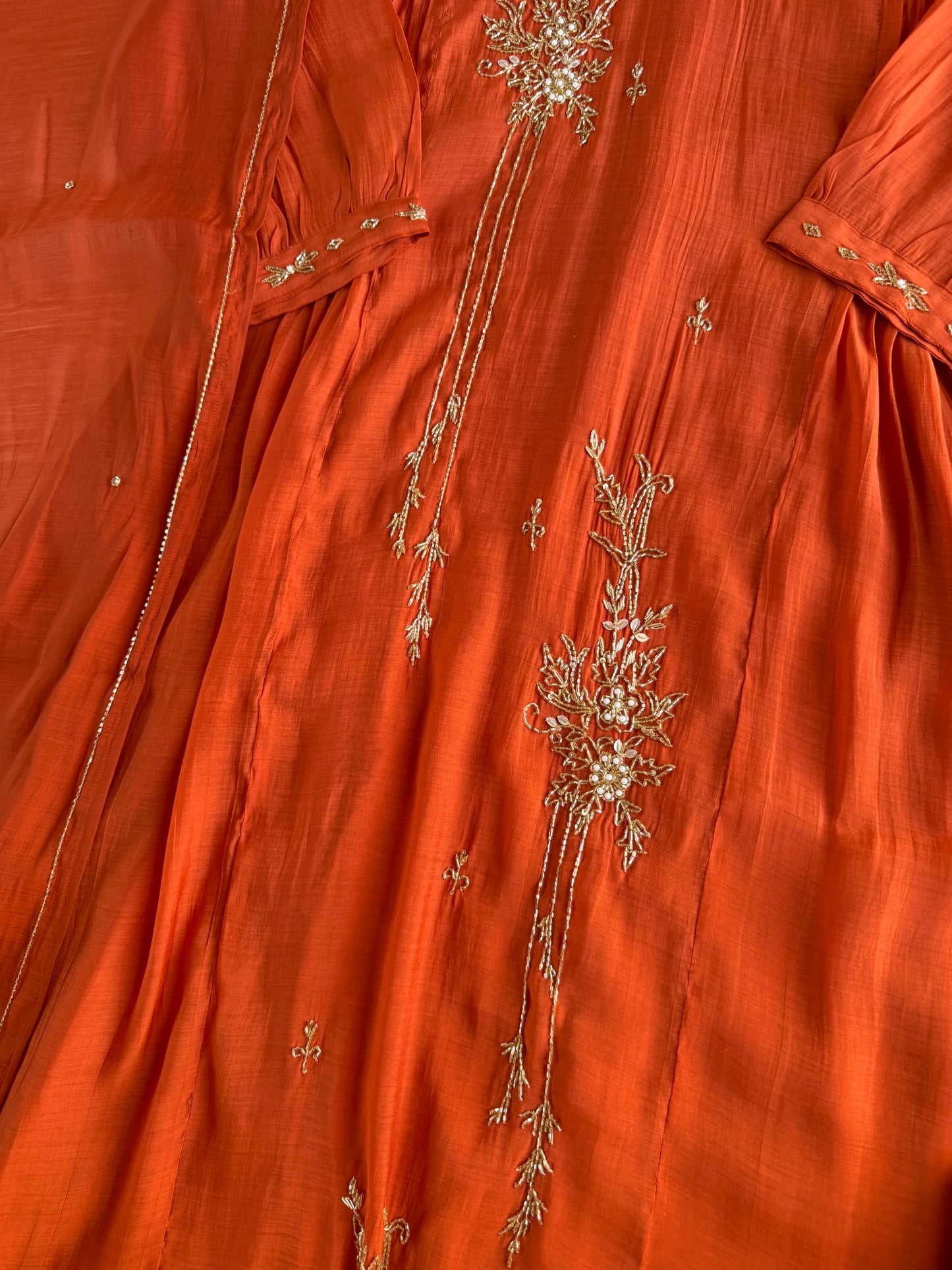 K575 - Surat Mul chanderi handwork Anarkali with pants and dupatta