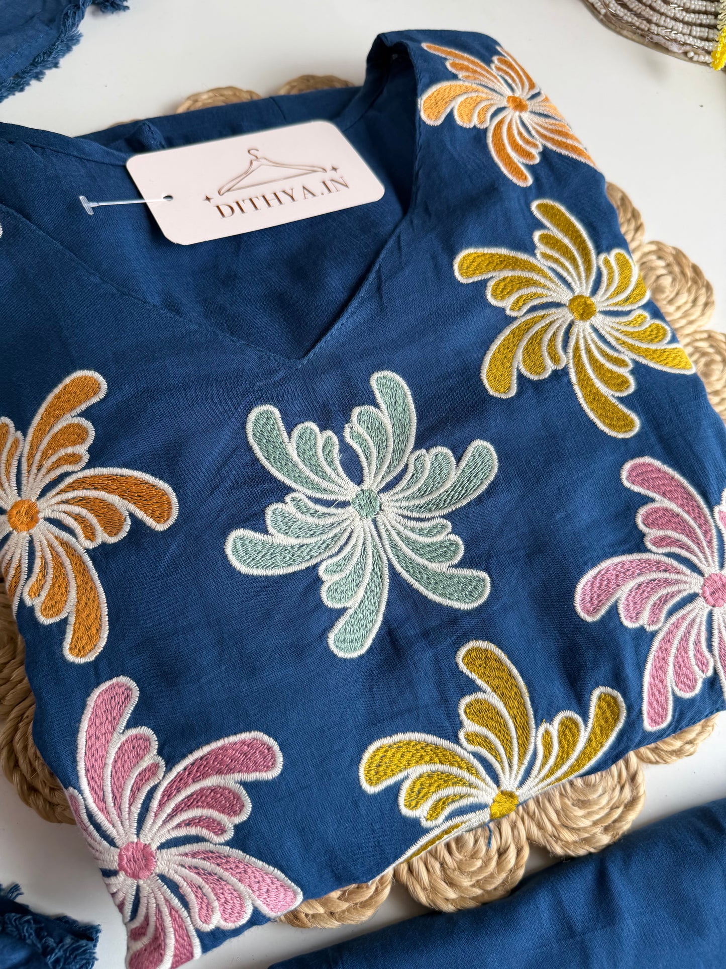 K678 - Mul cotton embroidered Anarkali with pants and dupatta