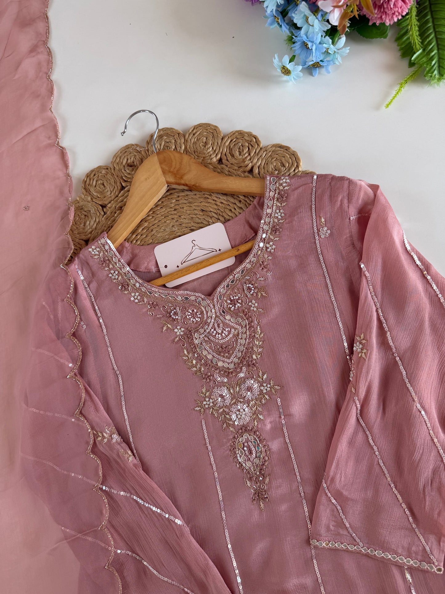 K371 - Pure Chinnon handwork Anarkali with pants and dupatta