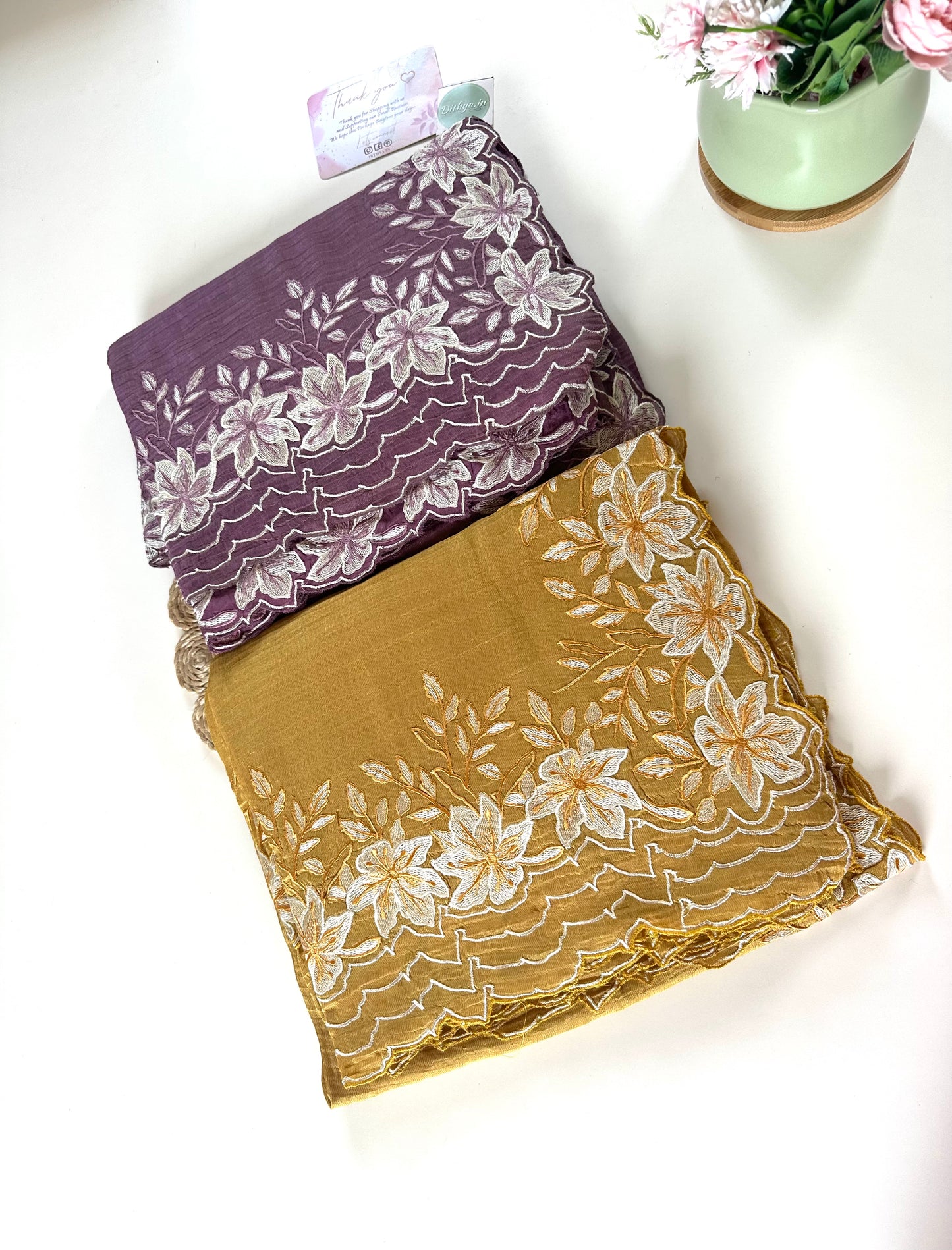 S007 - Crushed Soft Tissue hand embroidery saree in 2 colours