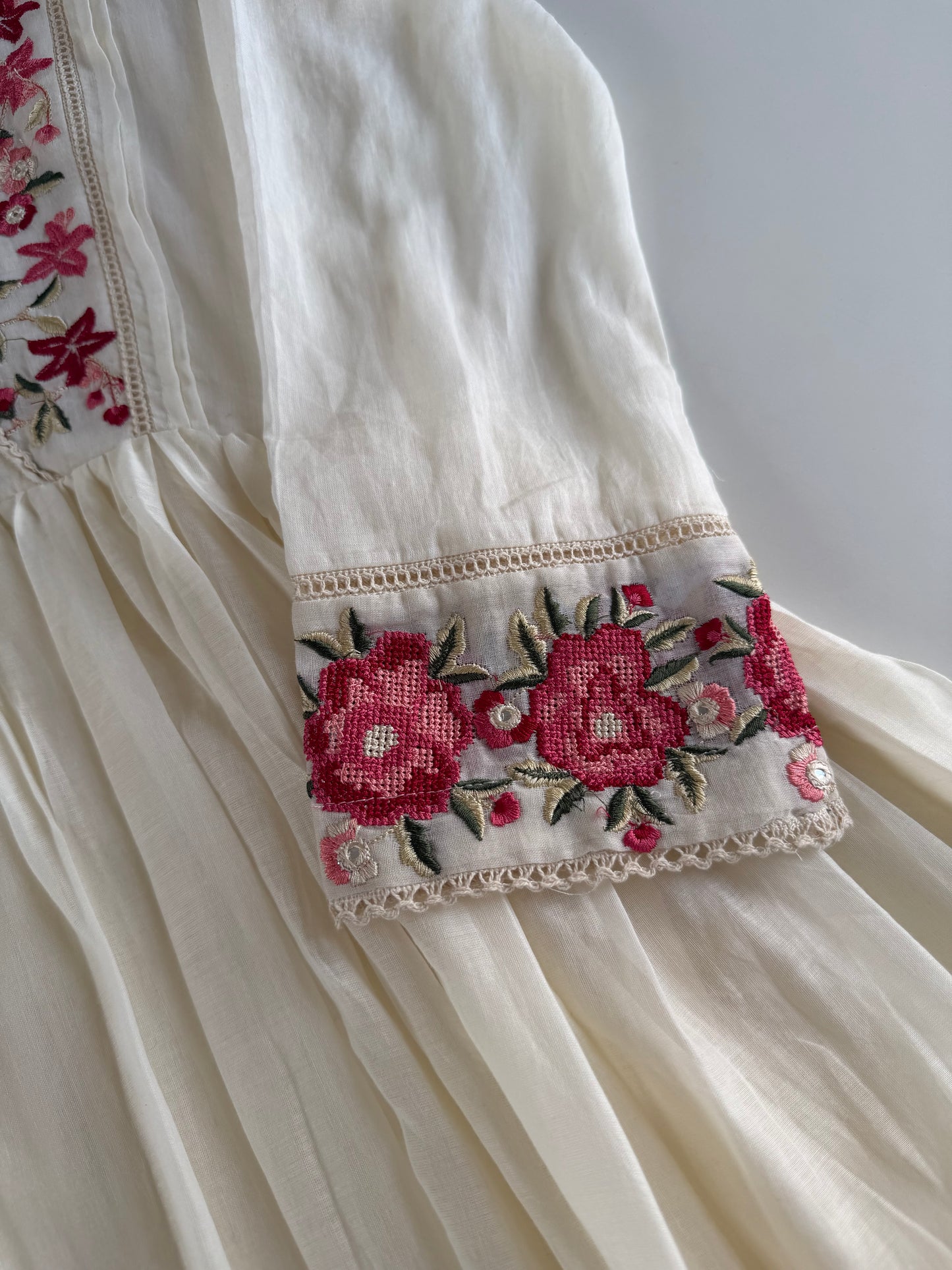 K476 - Mul Mul cotton embroidered Anarkali with pants and dupatta in 2 colours