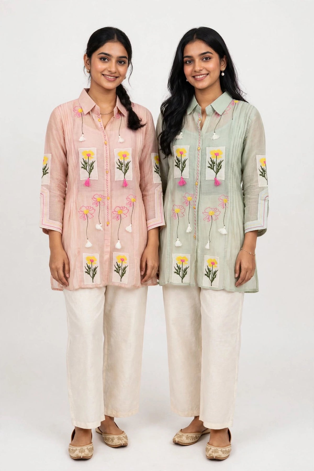 K021 - Mul chanderi embroidered coord set in 2 colours