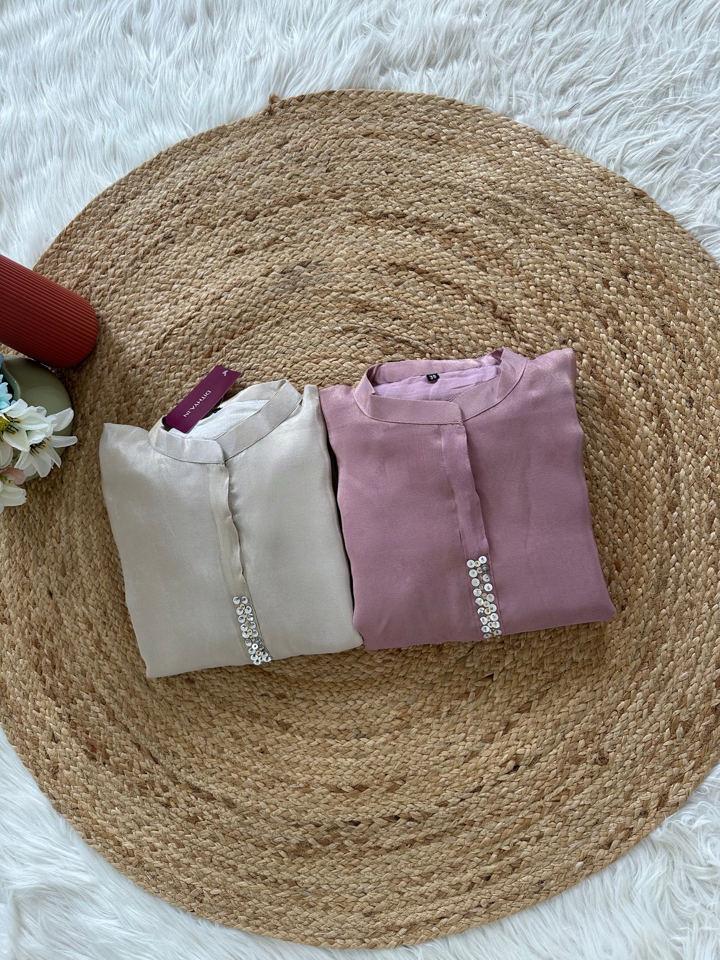 K133 - Tissue silk handwork coord set in 2 colours