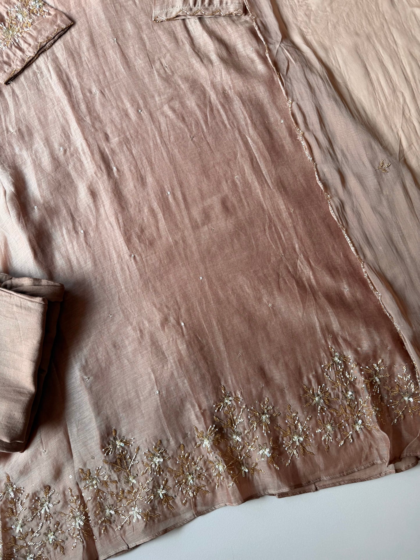 K593 - Mul chanderi handwork aline Kurti with pants and dupatta