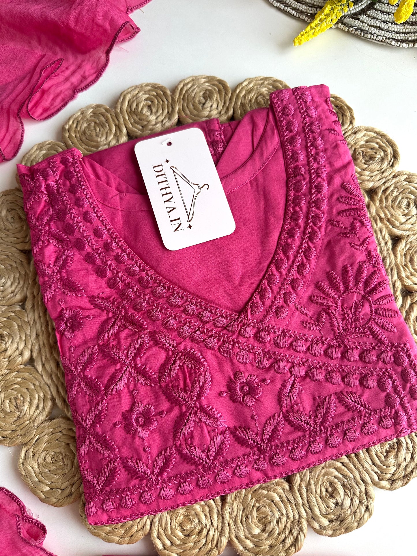 K467 - Mul cotton chikankari straight Kurti with pants and dupatta