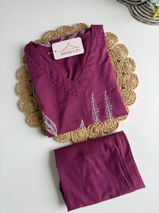 K585 - Mul cotton embroidered Aline Kurti with pants