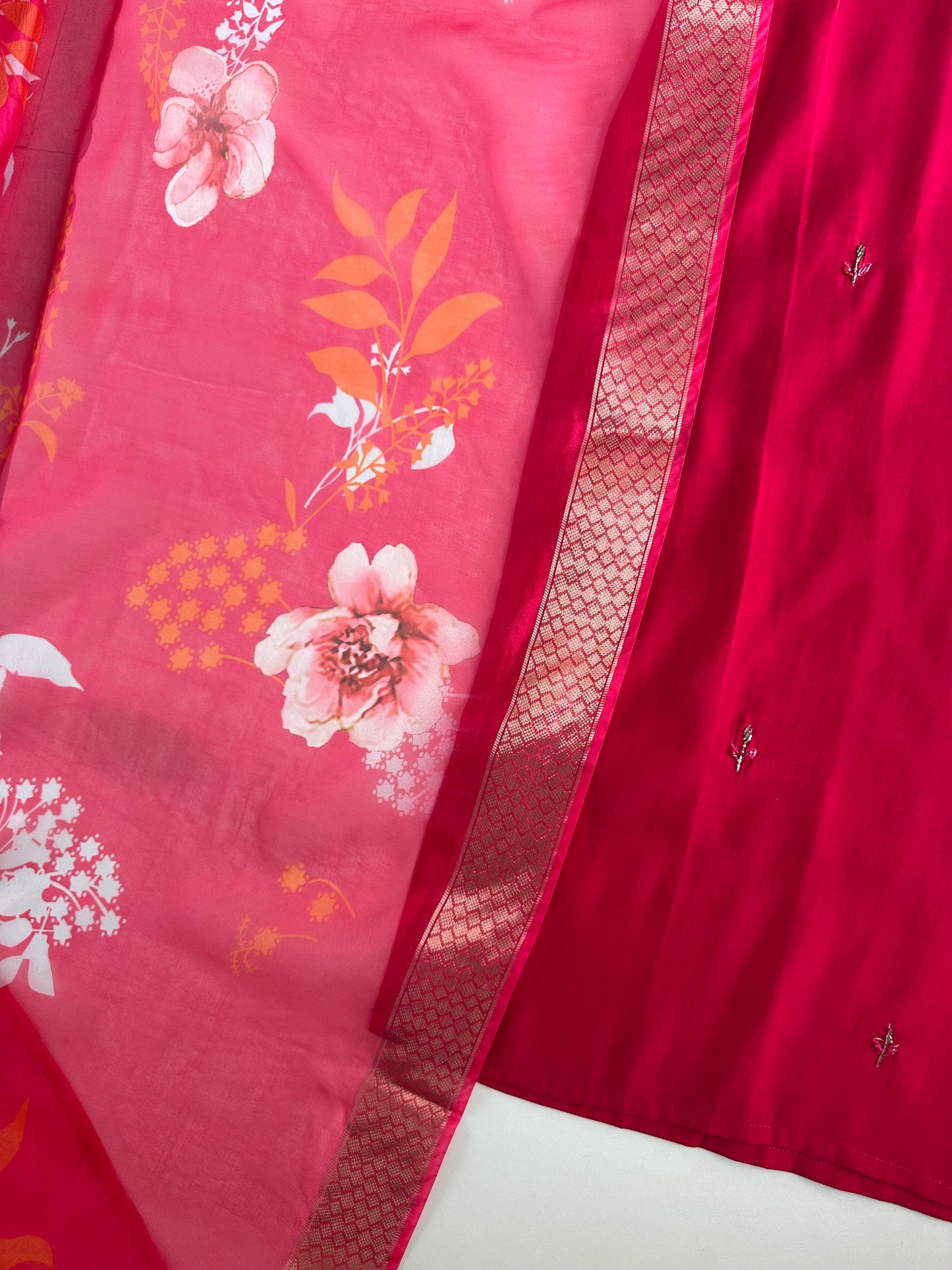 K110 - Roman silk handwork straight Kurti with pants and dupatta