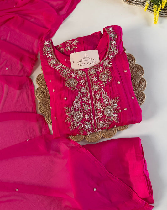 K553 - Pure Chinnon heavy handwork Anarkali with pants and dupatta