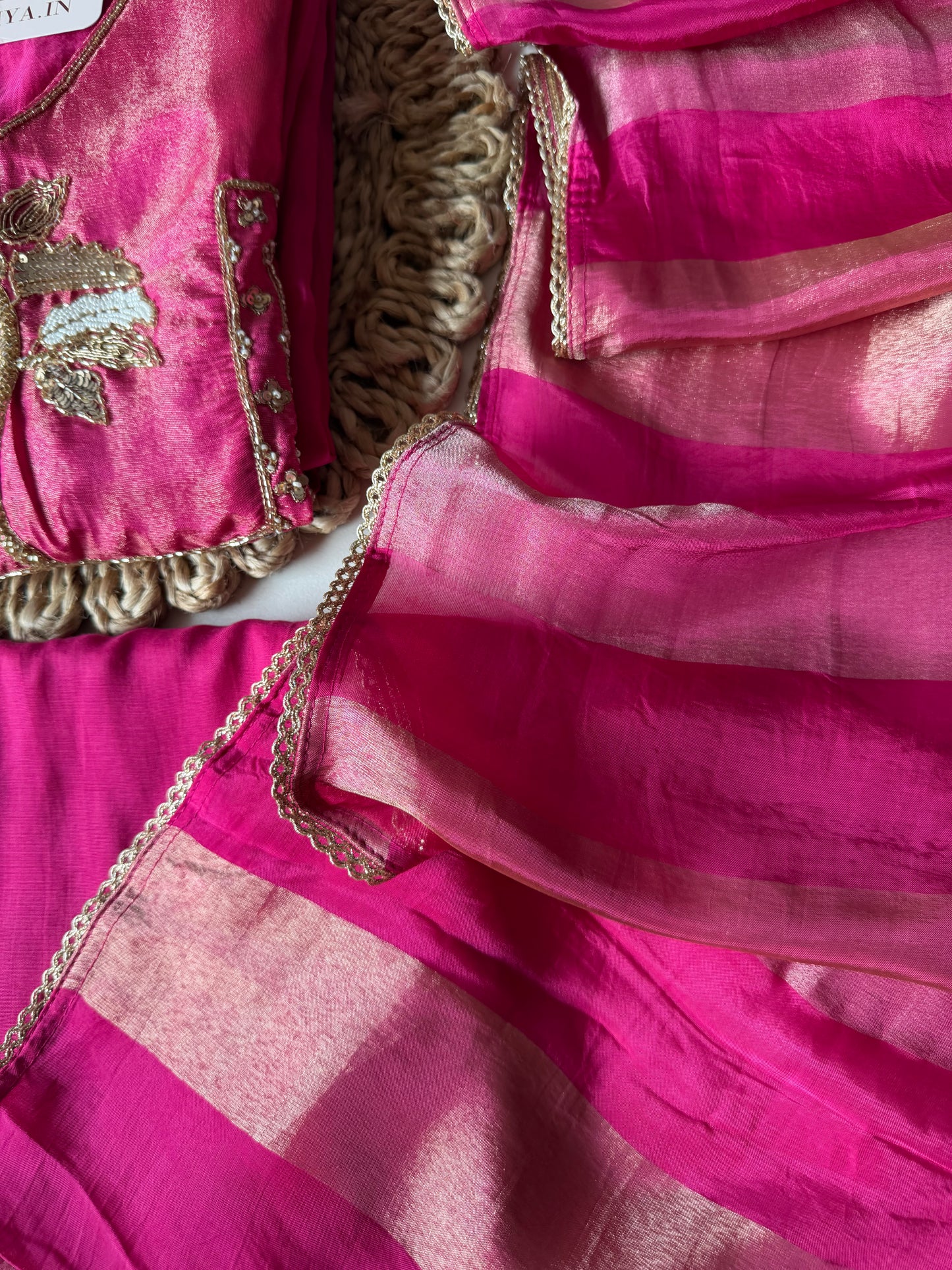 K545 - Mul chanderi handwork Anarkali with pants and dupatta