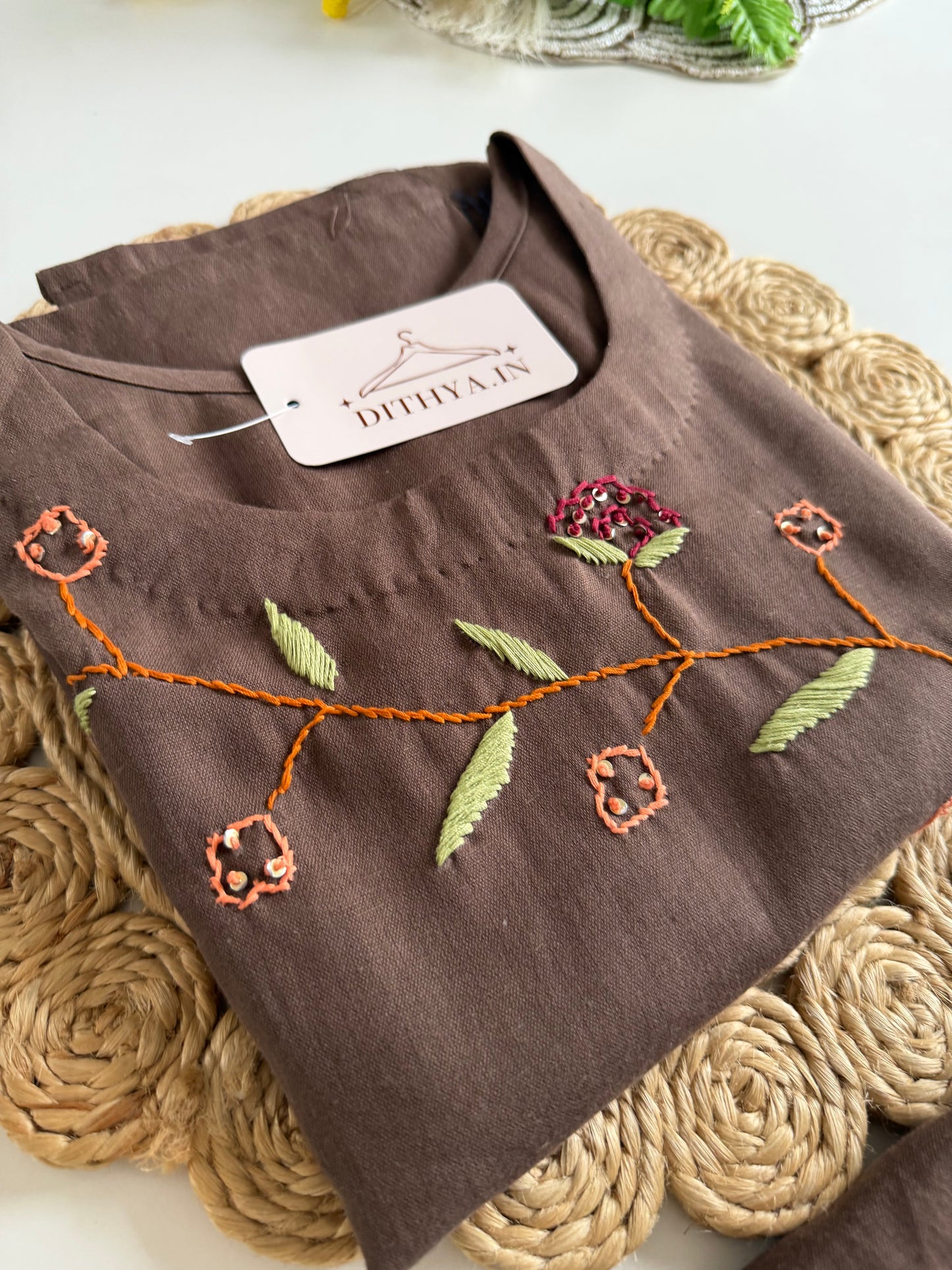 K596 - Cotton embroidery straight Kurti with pants