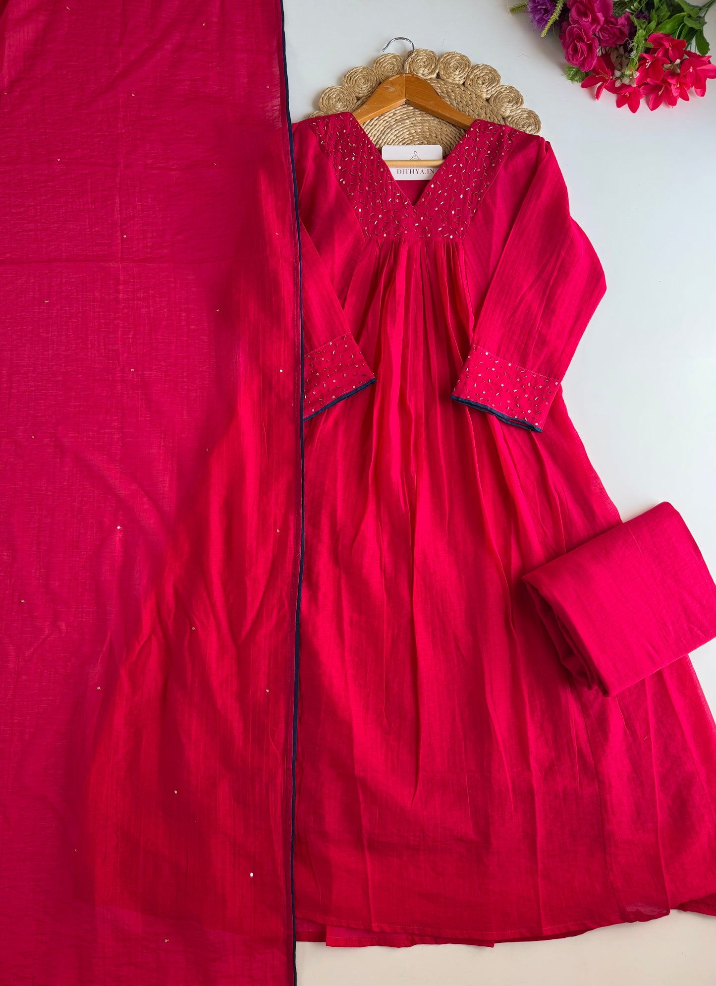 K545 - Surat crushed Mul chanderi handwork Anarkali with pants and dupatta