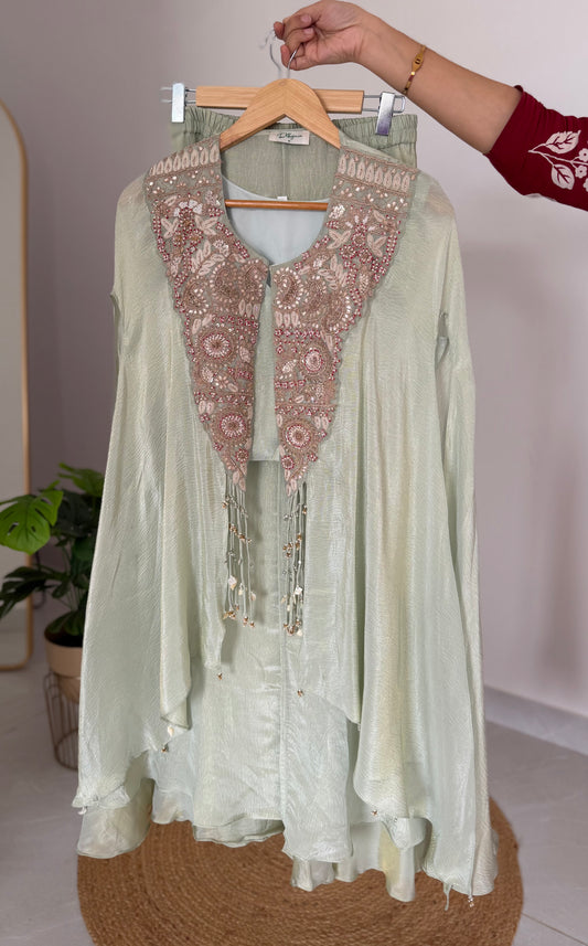 K577 - Tissue silk handwork kaftan with divider pants