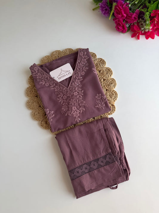 K709 - Muslin embroidered straight Kurti with pants
