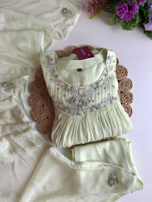 K076 - Pure Chinnon handwork Anarkali with pants and dupatta