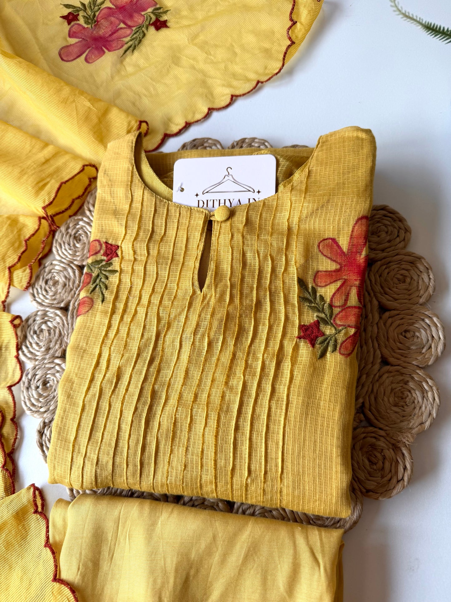 K205 - Doriya Mul cotton hand painted Anarkali with pants and dupatta