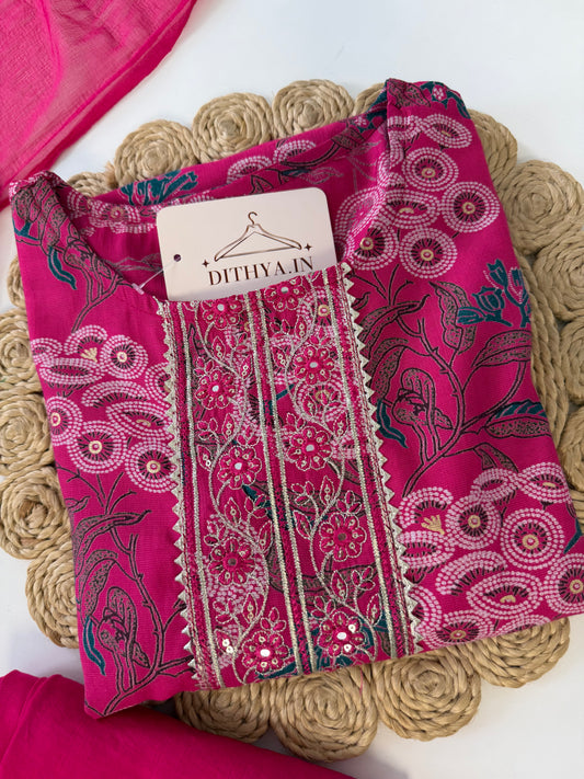 K540 - Roman silk embroidered straight Kurti with pants and dupatta