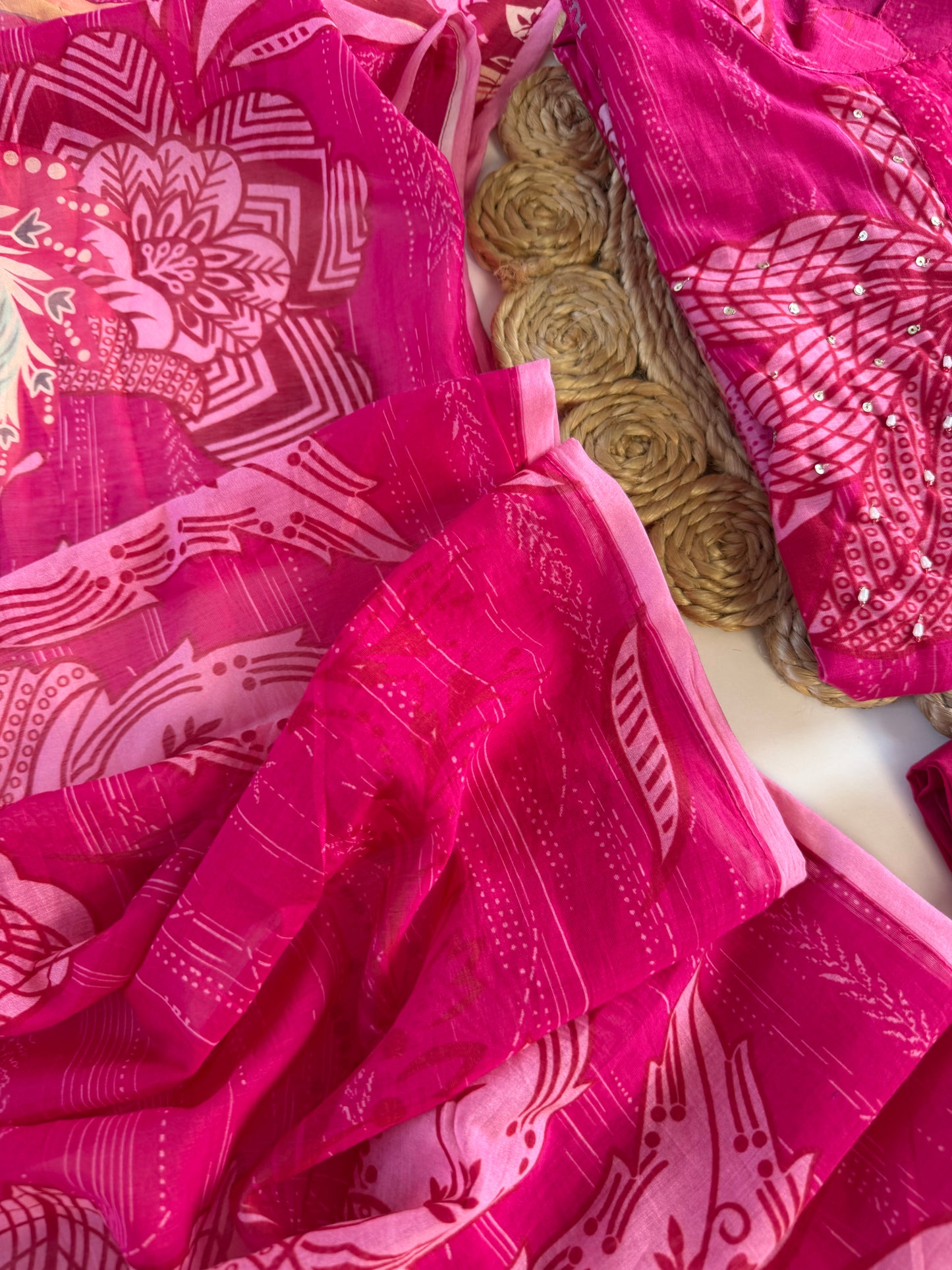 K623 - Mul cotton embroidered straight Kurti with pants and dupatta