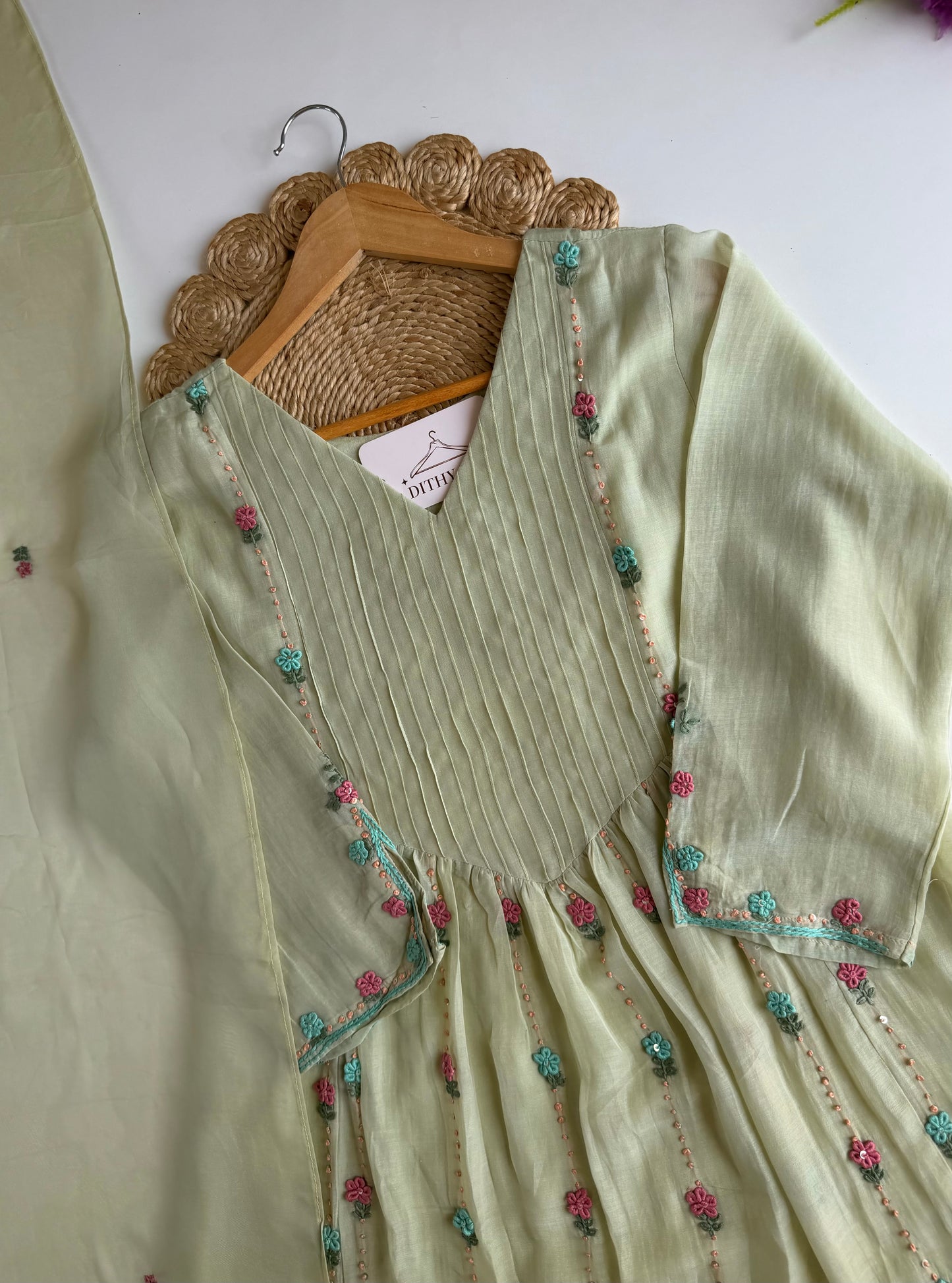 K171 - Mul chanderi embroidered Anarkali with pants and dupatta