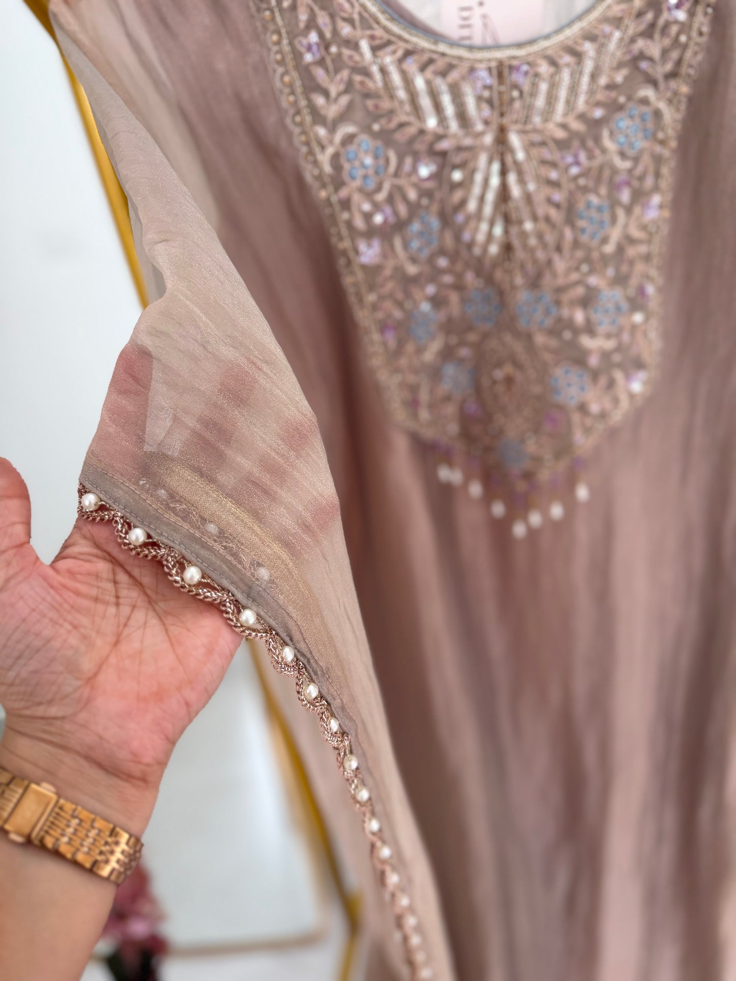 K615 - Tissue silk handwork kaftan with pants