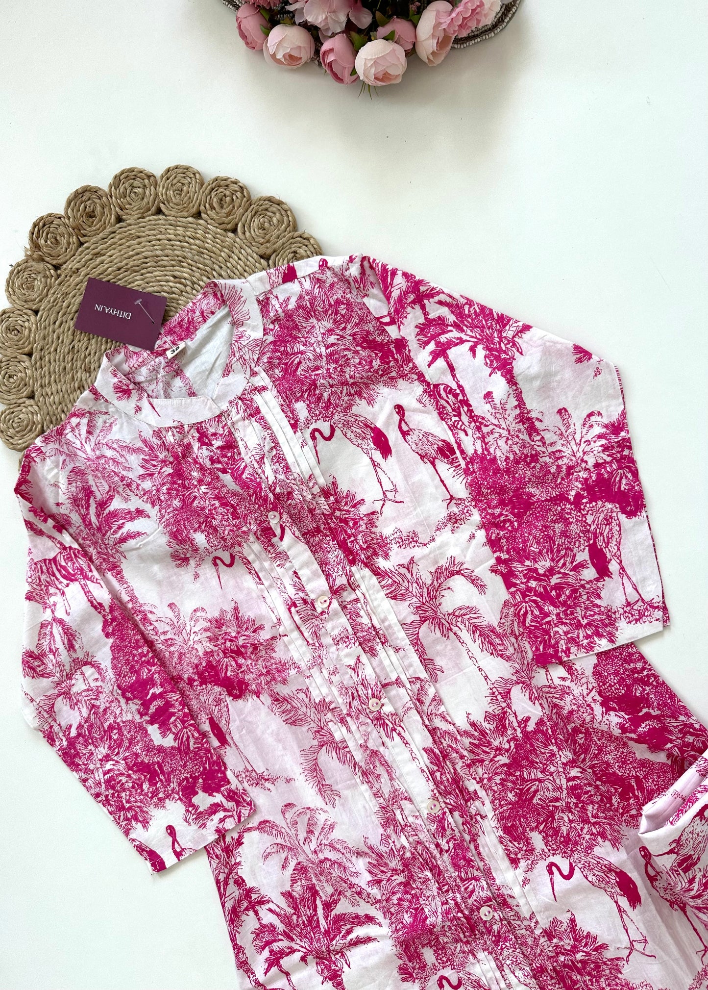 K325 - Cotton floral Aline Kurti with pants