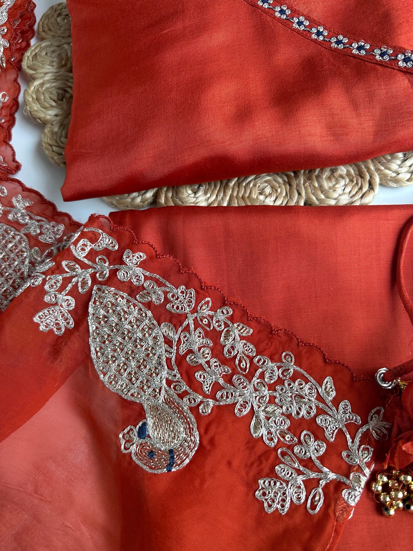 K035 - Russian silk zari work Angrakha Anarkali with pants and dupatta