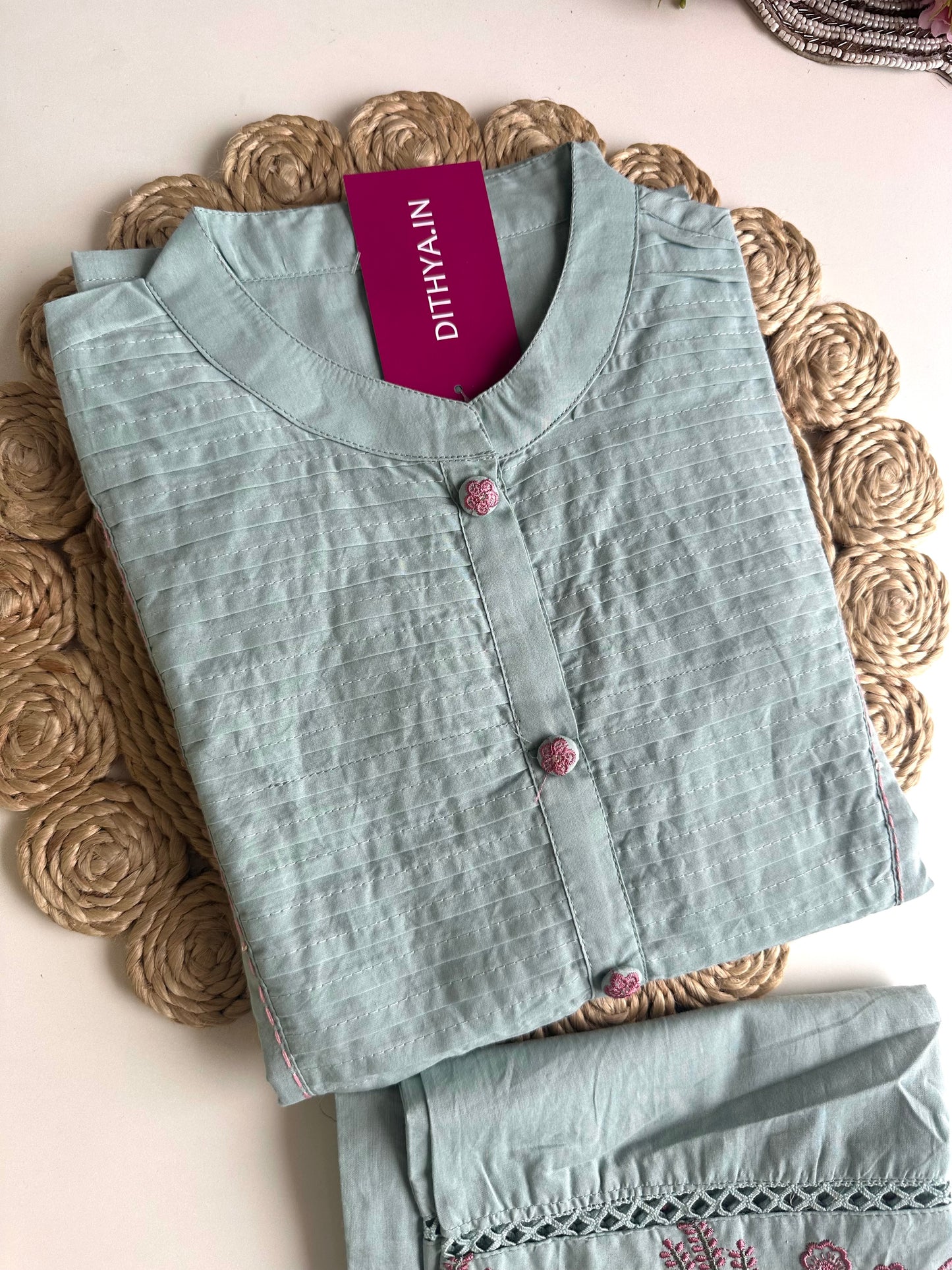 K303 - Cotton embroidered straight Kurti with pants