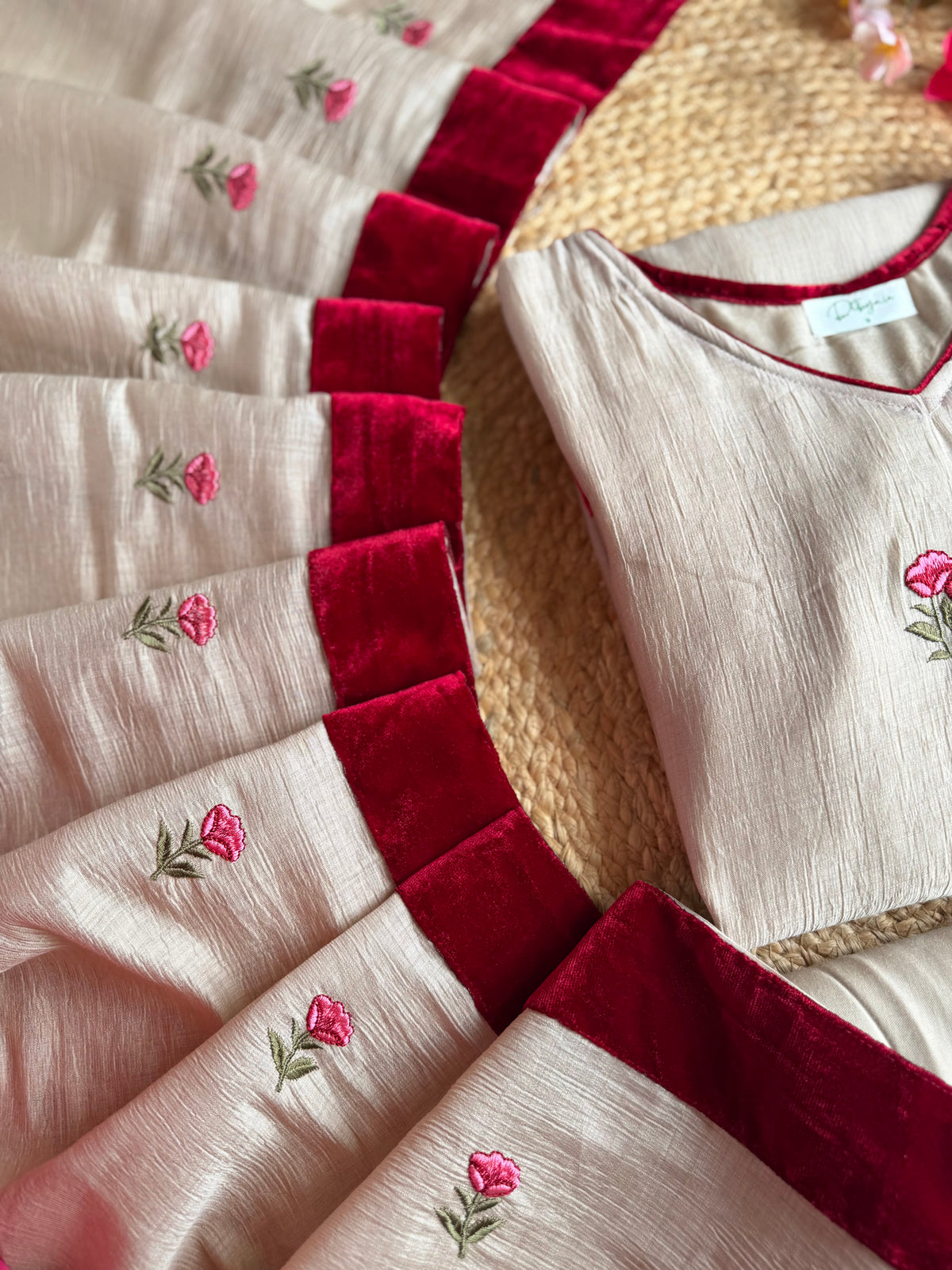 K083 - Crushed Mul cotton embroidered Aline Kurti with pants and dupatta