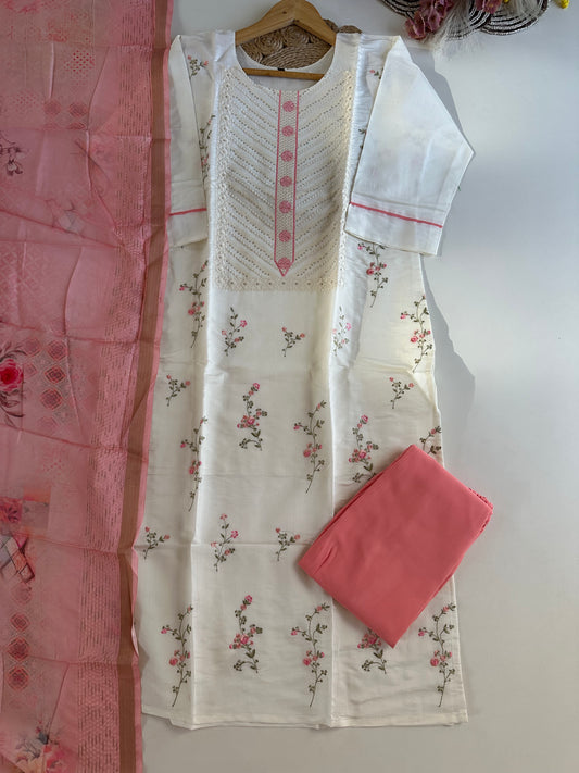 D350 - Roman silk straight kurti with pants and dupatta