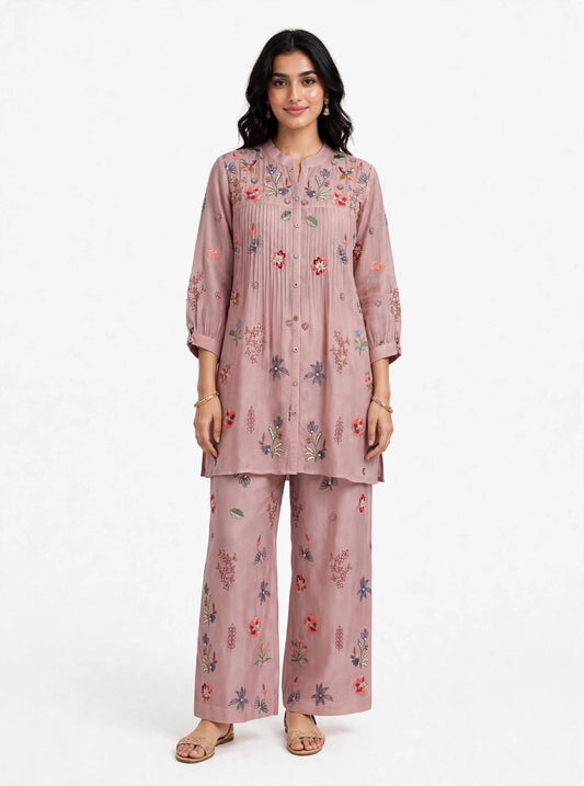 K483 - Pure Chinnon handwork coord set in 2 colours