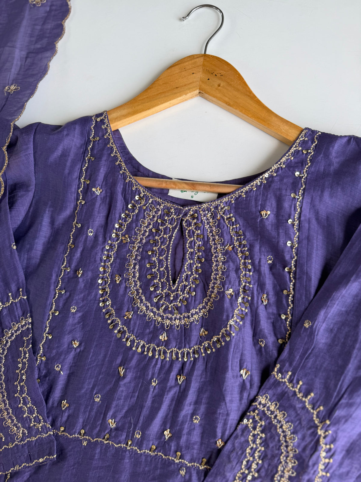 K446 - Surat Mul chanderi handwork aline Kurti with pants and dupatta in 2 colours
