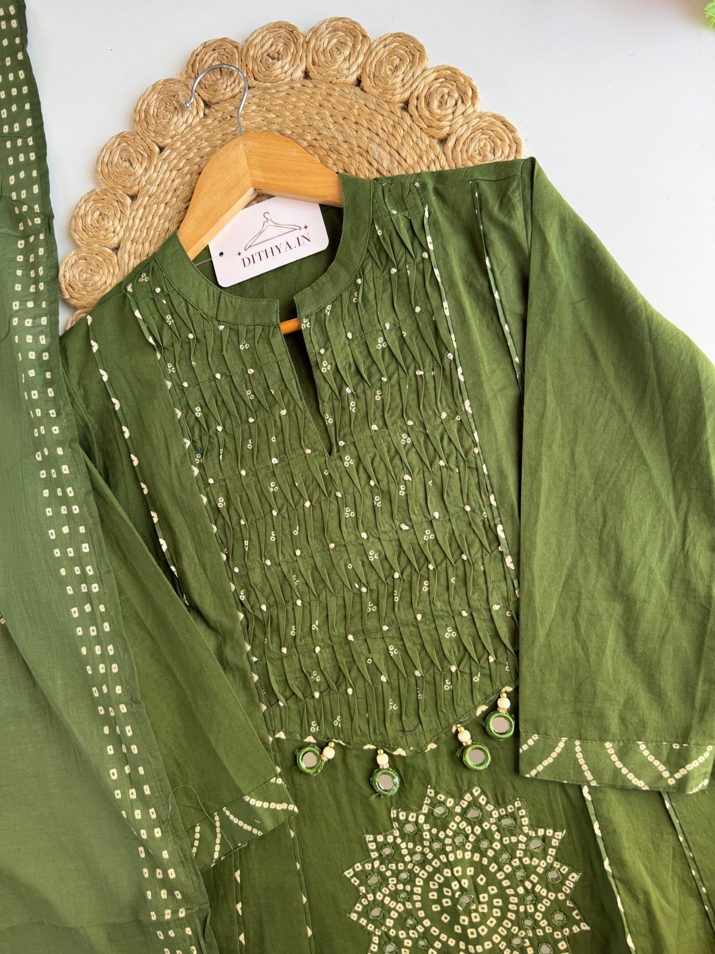 K273 - Mul cotton mirror work Anarkali with pants and dupatta in 4 colours