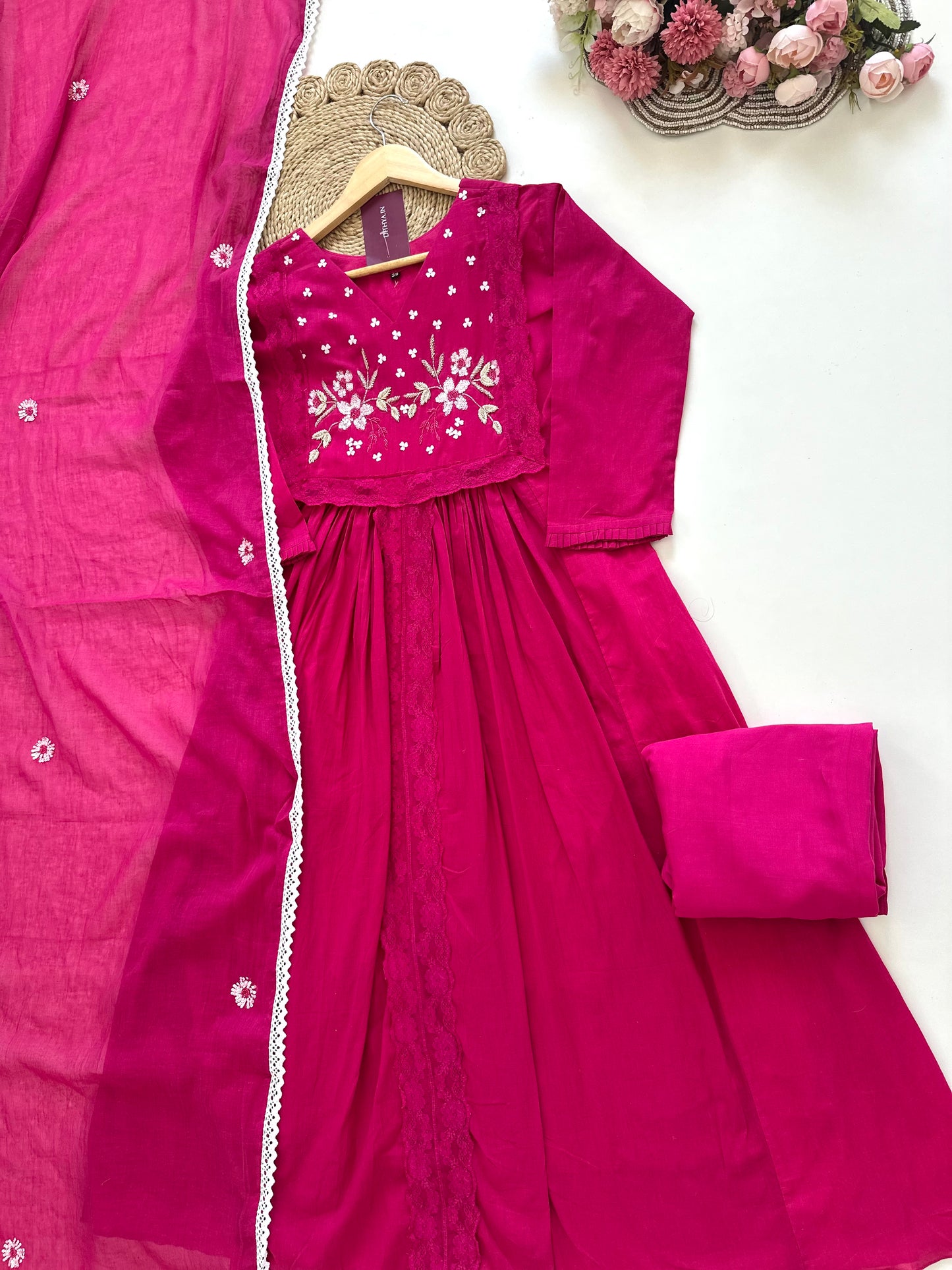 K008 - Mul Chanderi handwork Anarkali with pants and dupatta.