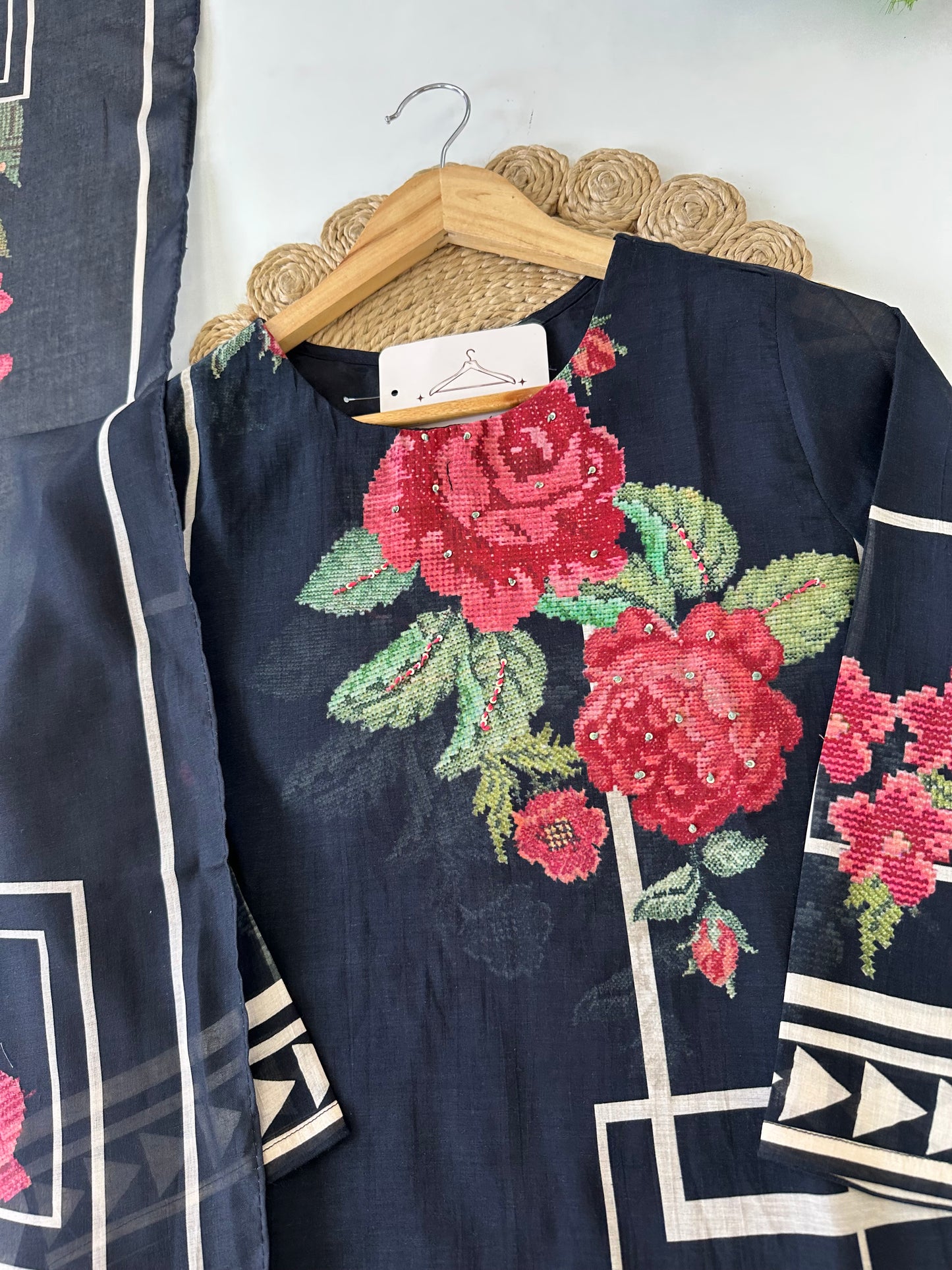 K020 - Mul cotton printed straight Kurti with pants and dupatta