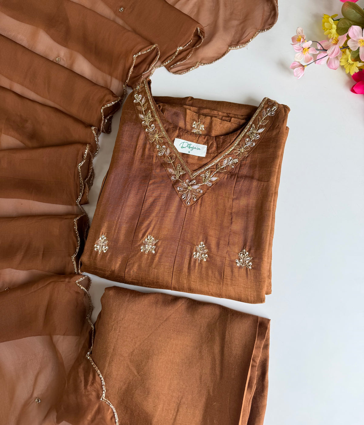 K737 -Russian silk handwork Anarkali with pants and dupatta