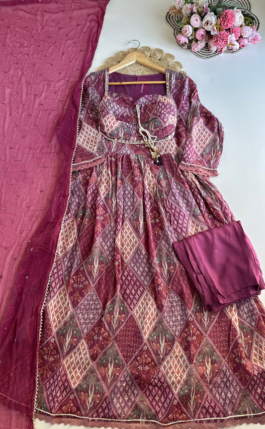 D425 - Chinnon Anarkali with pants and dupatta