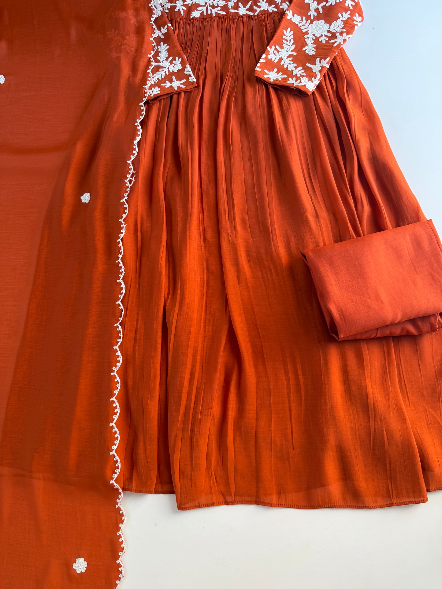 K685 - Mul chanderi embroidered Anarkali with pants and dupatta