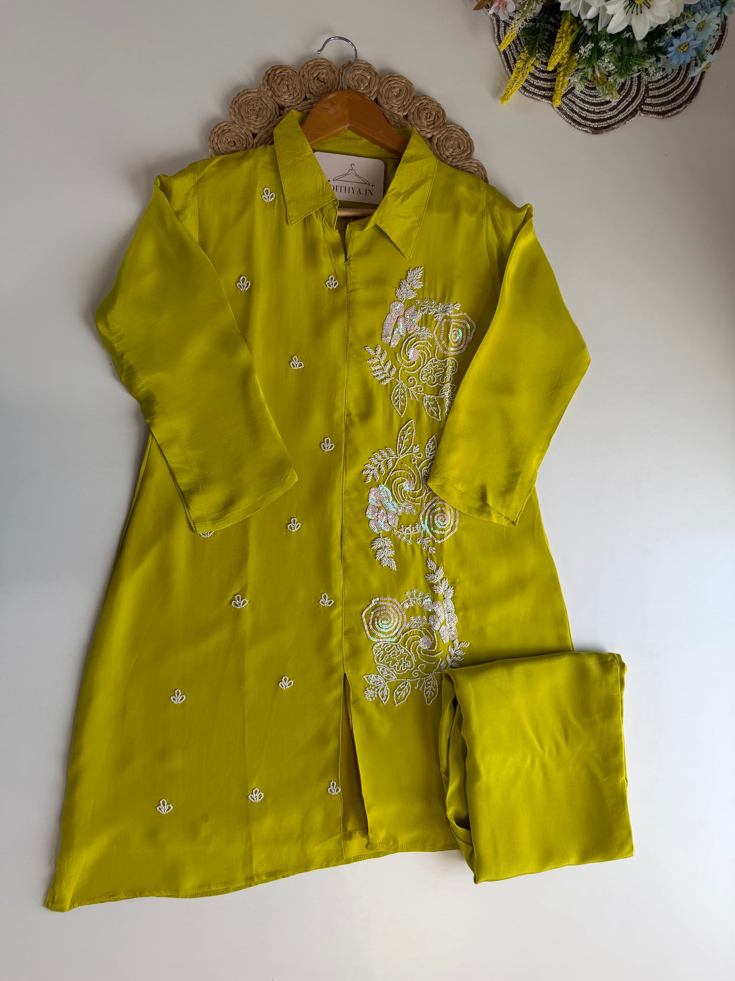 K356 -  Pure crape handwork coord set