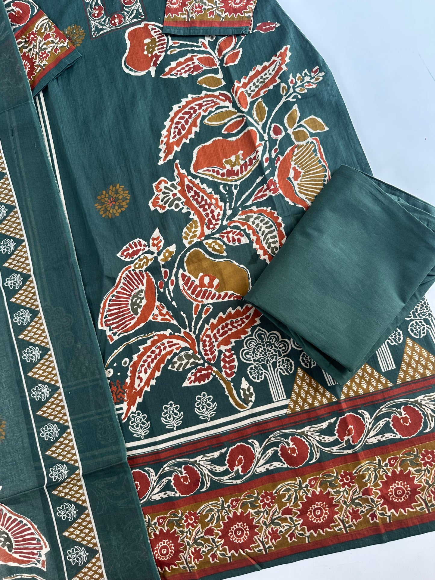 K341 - Mul cotton printed straight Kurti with pants and dupatta