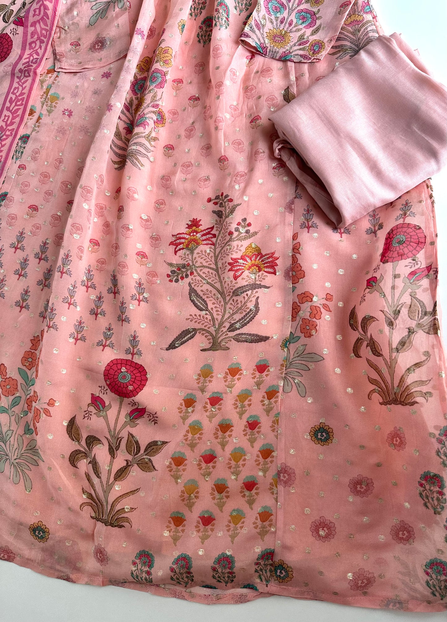K424 - Viscose organza floral Anarkali with pants and dupatta